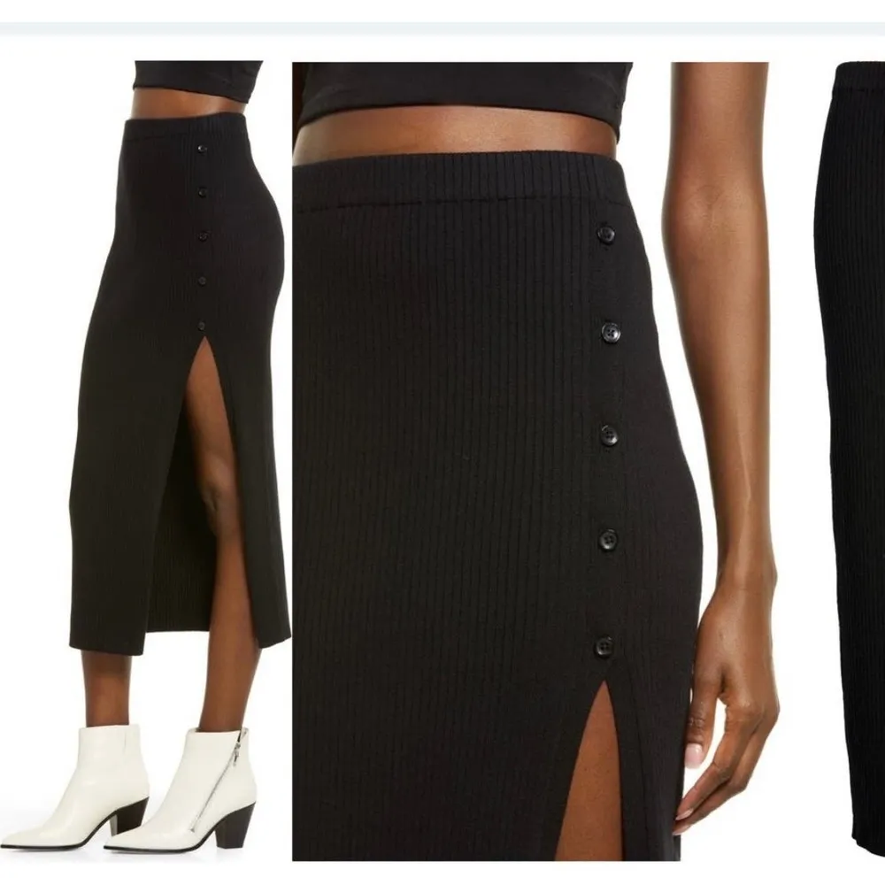NWT Open Edit Black Ribbed Stretch Side Button Slit Knit Sweater Midi Skirt 2X - Image 15