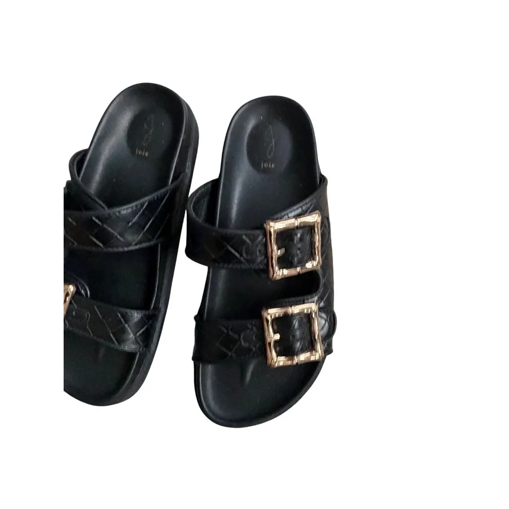 JOIE Black Gold Patterned Buckle Sandals Size US 7 - Image 4