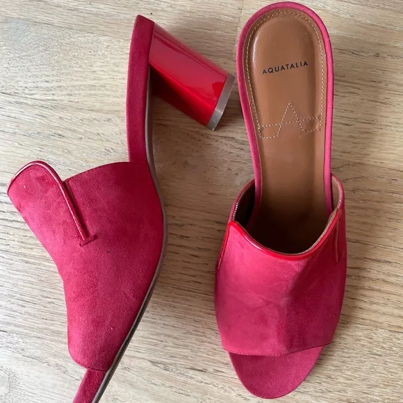 Aquatalia Red Mules with Chunky Block Heel - Image 2