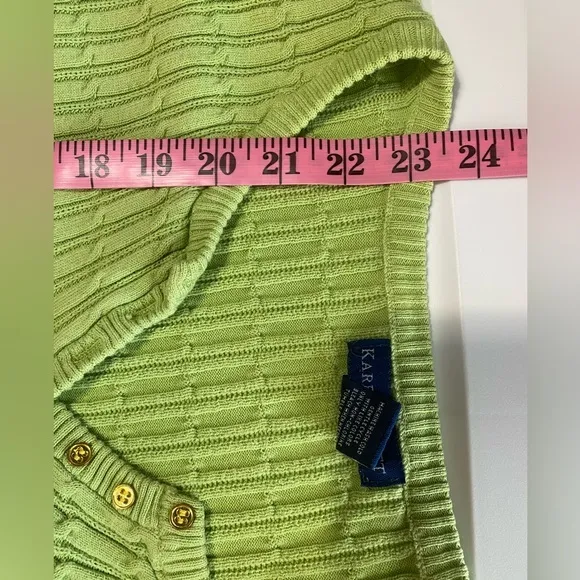 Karen Scott  green cable knit V neck button‎ sweater - Image 7