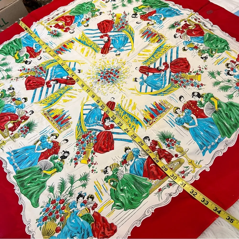 Vintage Square Scarf 34” Red Border No Tags Has FLAWS Fancy Women - Image 6