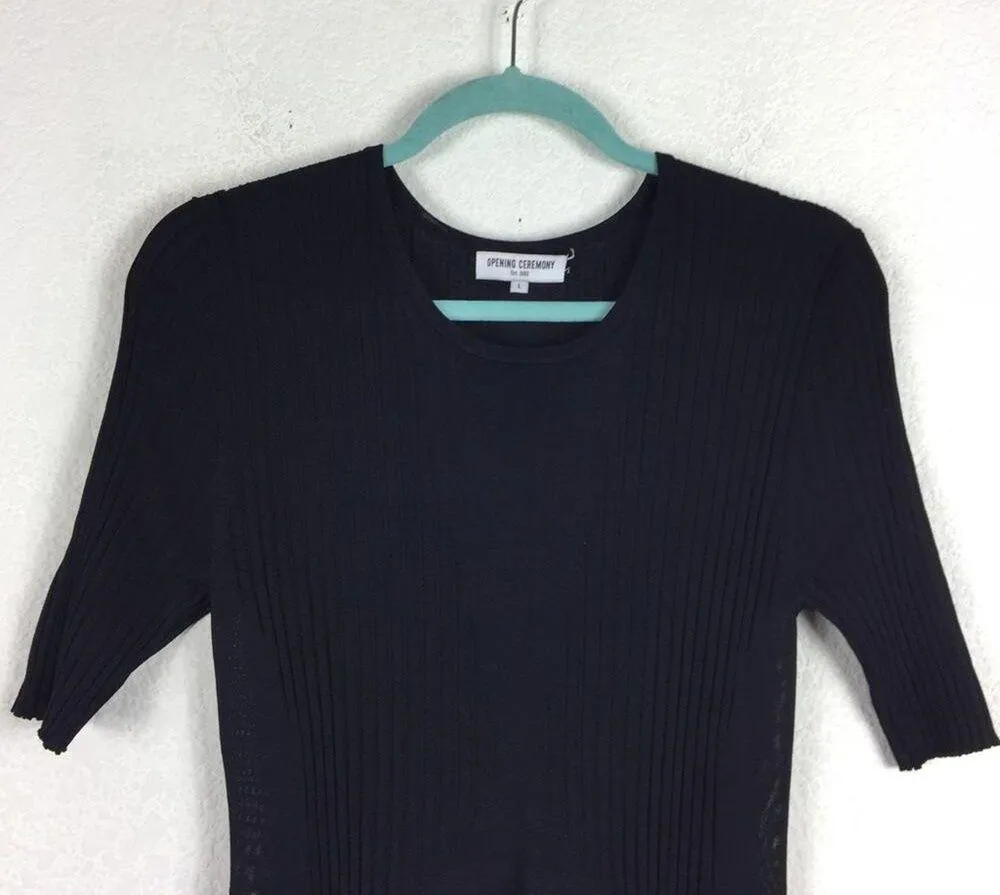 Opening Ceremony Delta Linear Sweater Dress Large Black Ribbed Knit Asymmetric - Image 4