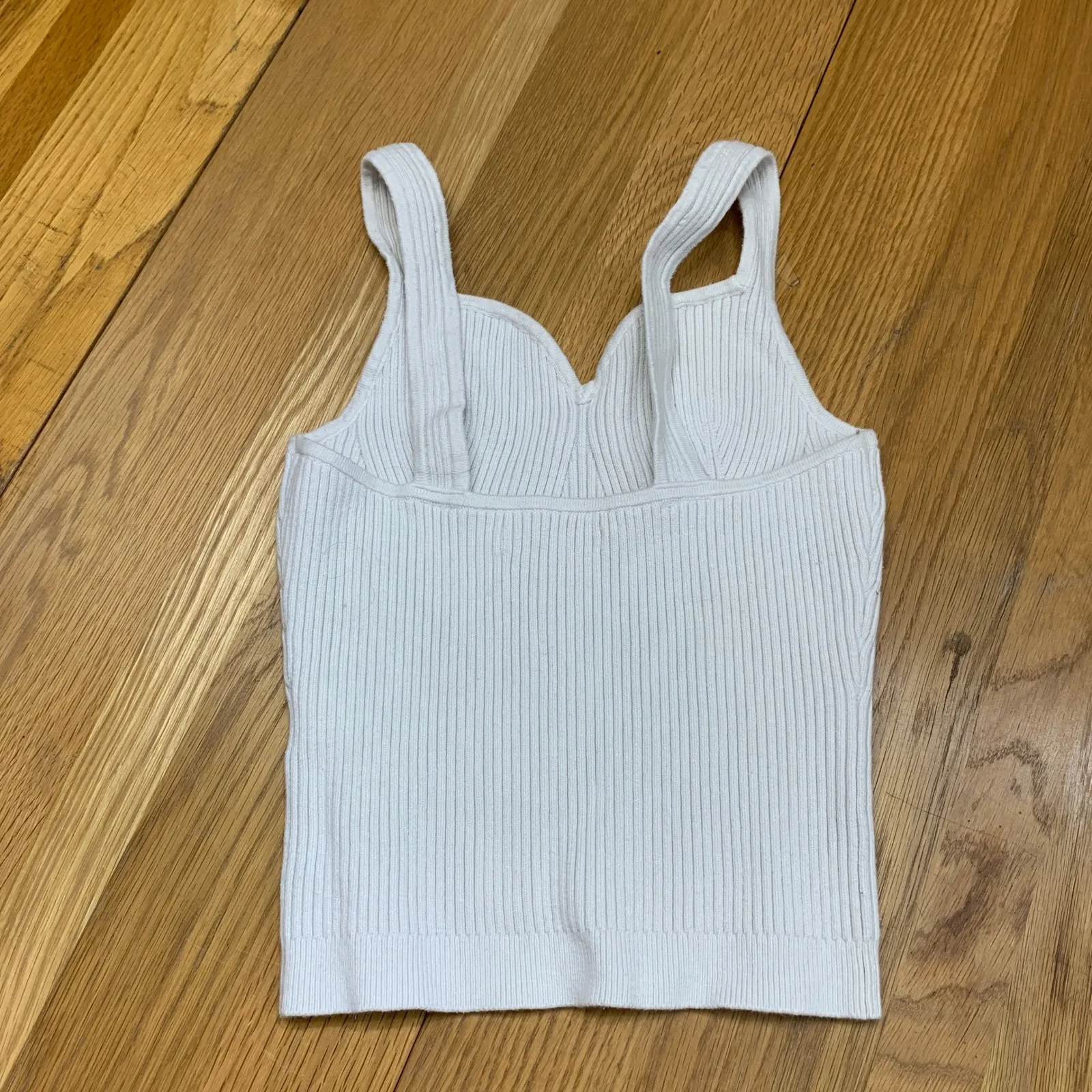 Abercrombie Fitch Ribbed V Neck Tank Top Ivory Womens Size Medium Stretch - Image 4