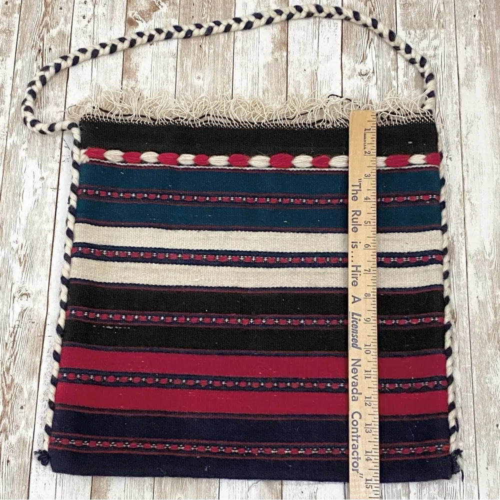 Vintage Mexican Wool Stripe Blanket Bag 15”X15” - Image 5