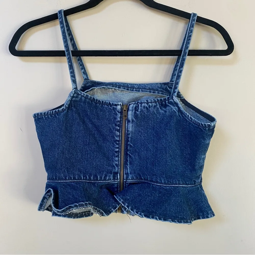 Urban Outfitters denim peplum back zipper crop top Sz Small - Image 11