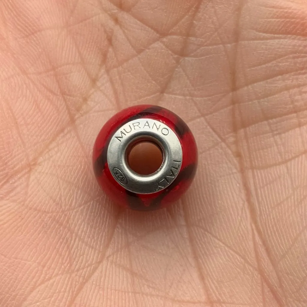 Kay Jewelers Charmed Memories Murano Glass Bead Slider Charm Red Black Swirl MA - Image 3