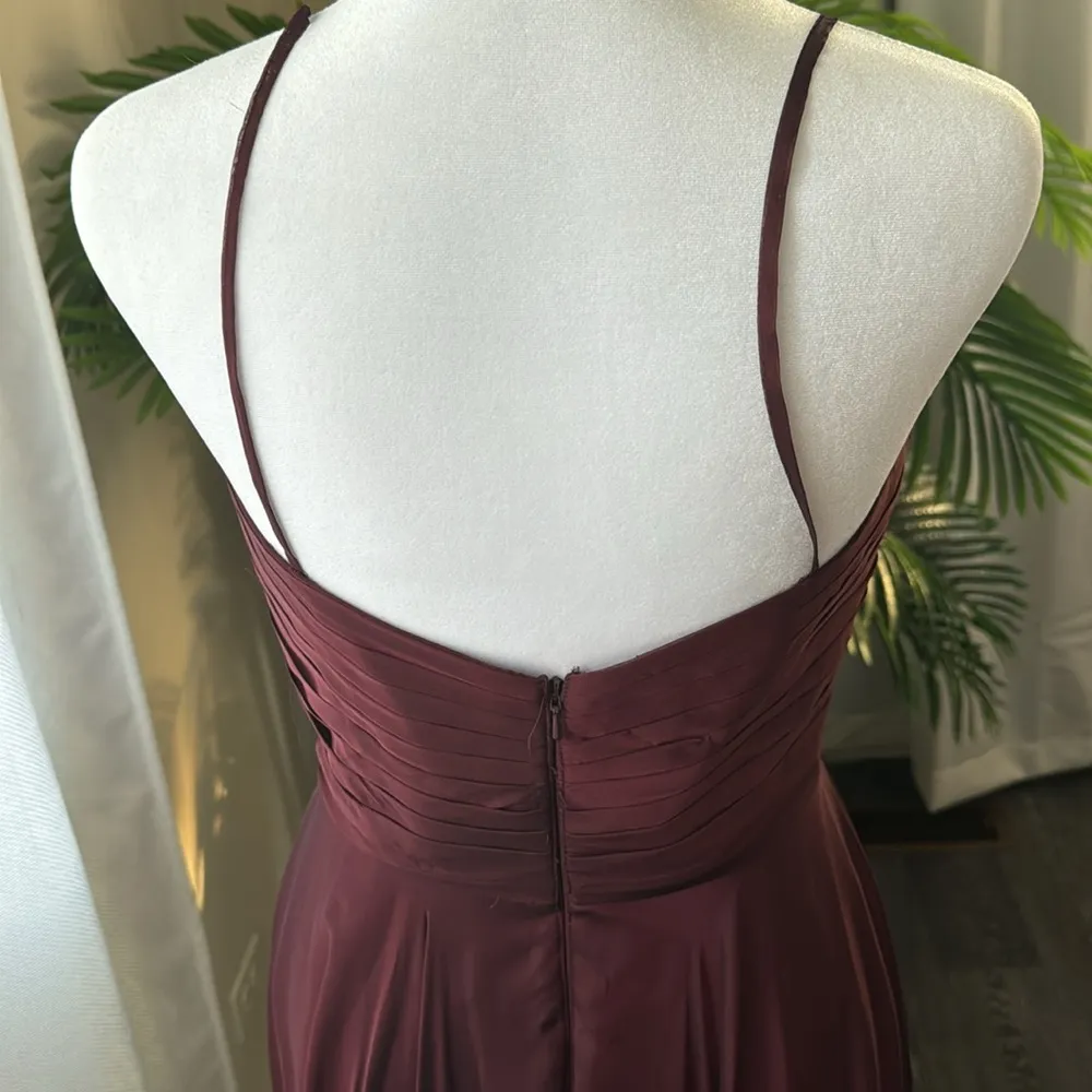 La Femme - 28611 Pleated V-Neck Chiffon High Slit Dress, Wine, Size 2, $448 - Image 9