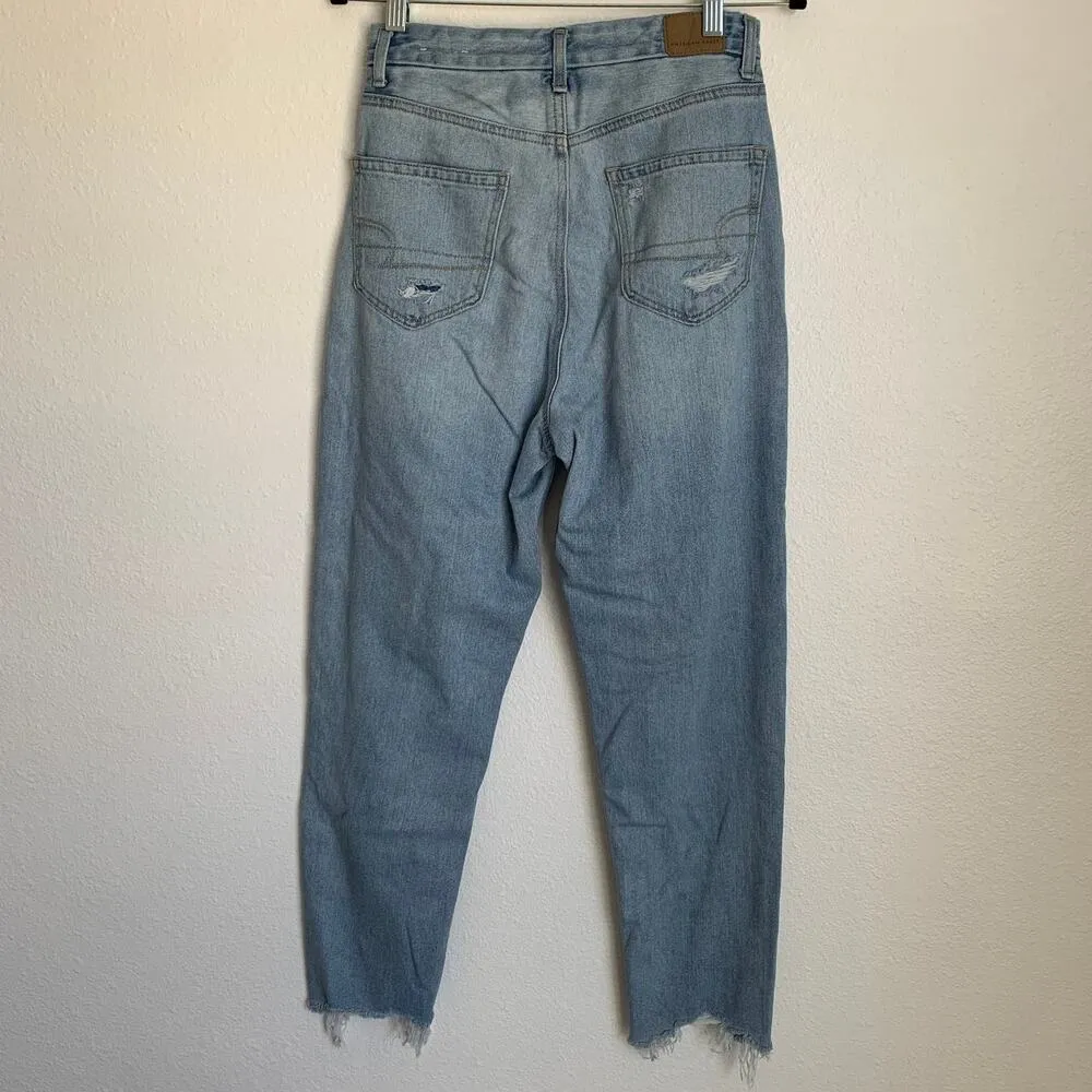5/$25 American Eagle Distressed Raw Hem Straight Jeans Light Wash - Image 2