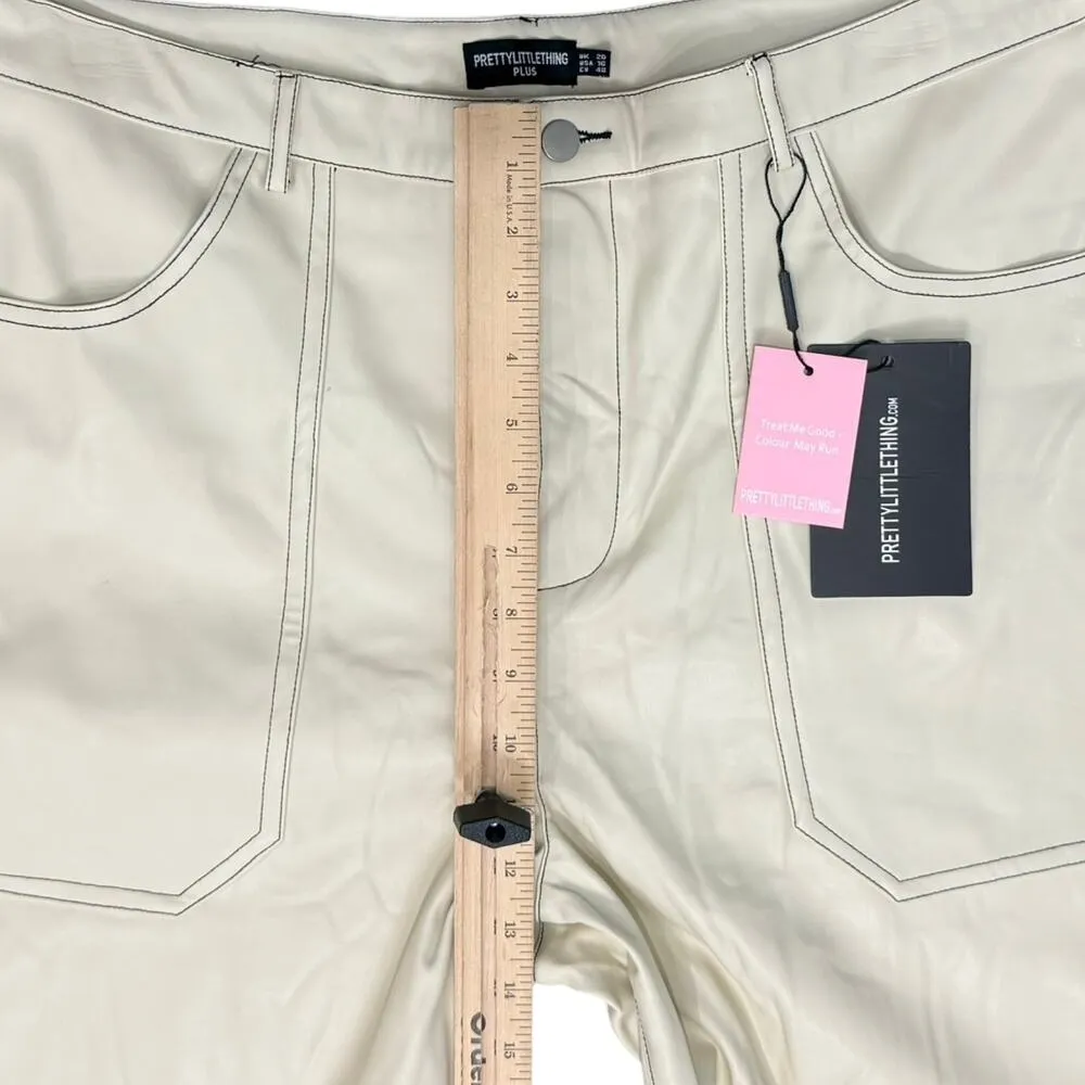 PrettyLittleThing Plus Cream Extreme Wide Leg Vegan Leather Pants sz 16 NEW Tags - Image 3