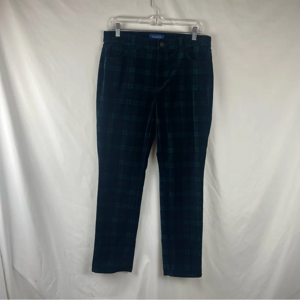 Talbots Navy Green Plaid Velvet Straight Leg Pants Size 10P - Image 2