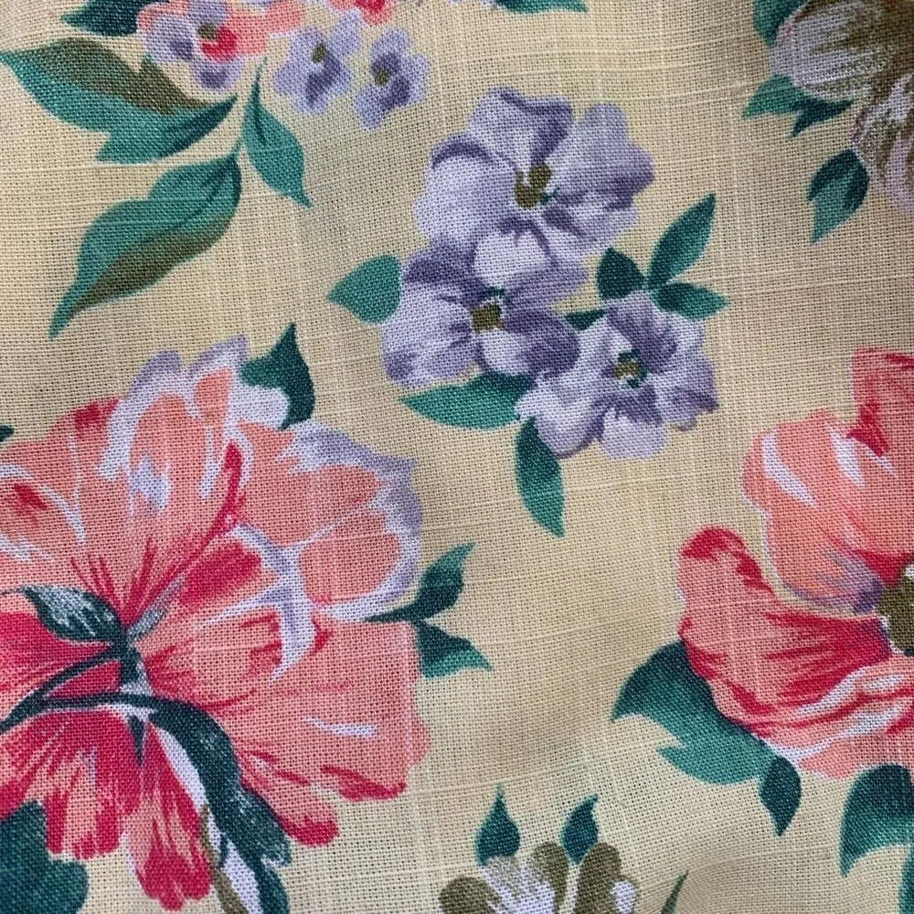 Vintage Dress Pastel Yellow Pink Granny Floral Printed Flowy Short Sleeve Midi Size M - Image 9