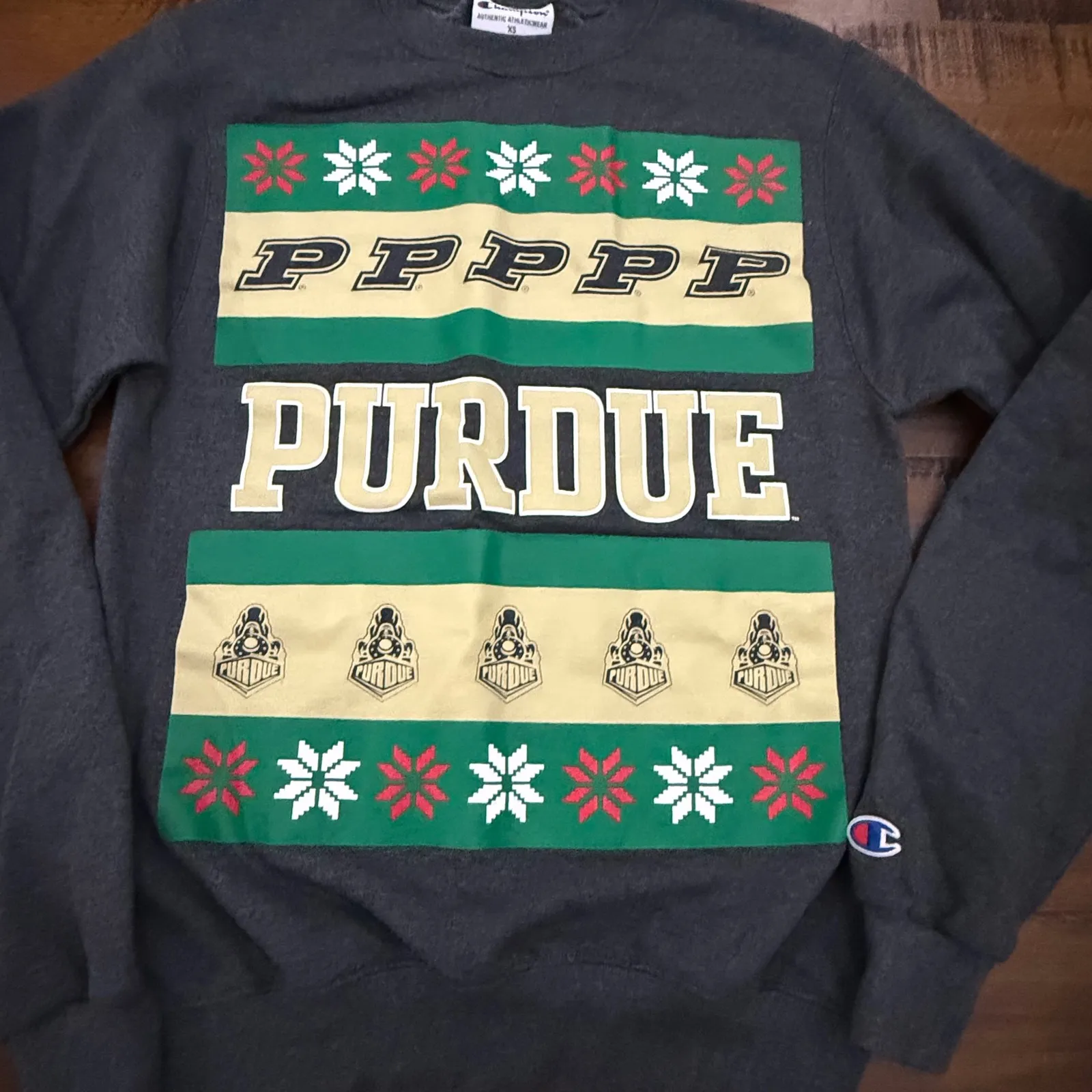 Champion Drake Gray Purdue Ugly Christmas Crewneck‎ Sweatshirt College XS - Image 4