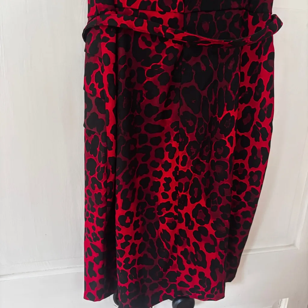 Cache Vintage Red Black Animal Print Belted Midi Dress Size 12 Whimsigoth Cheeta - Image 9
