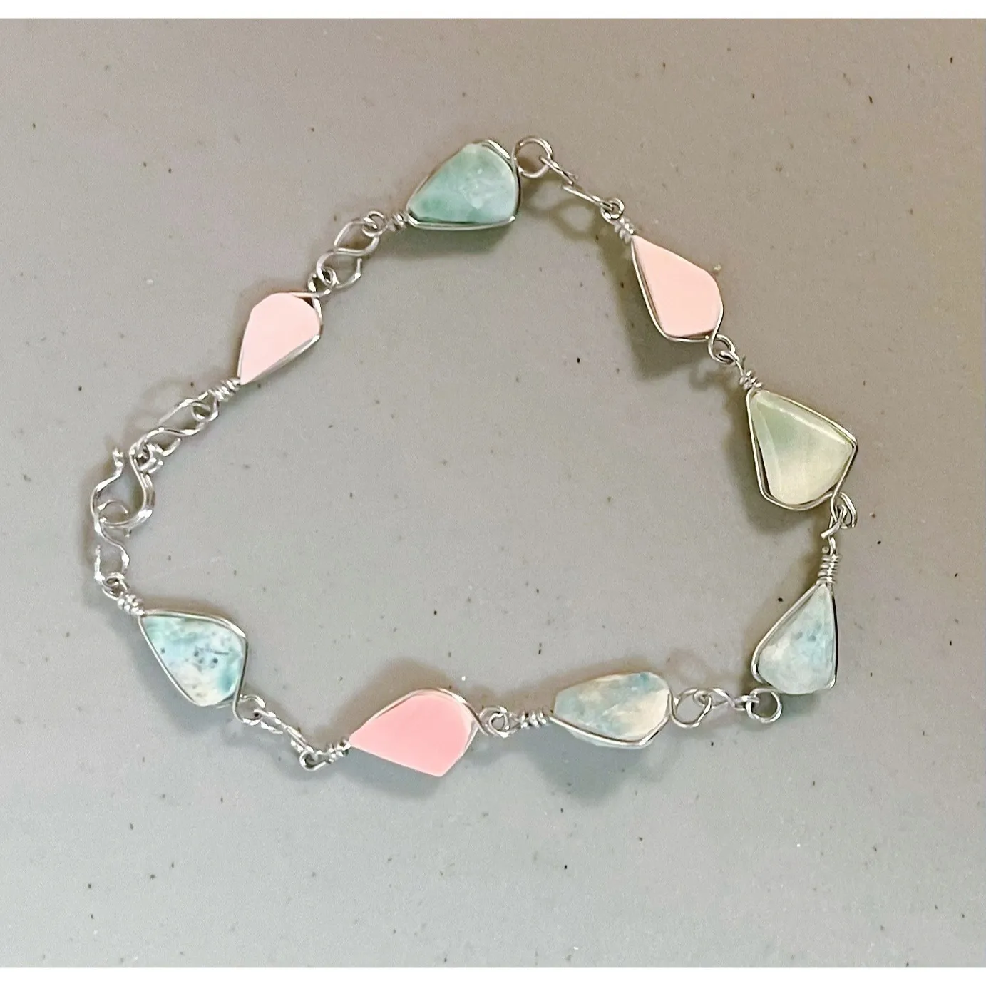Silver Blue Pink Pastel Beaded Crystal Gemstone Charm Bracelet Jewelry 🩵🩷 - Image 2
