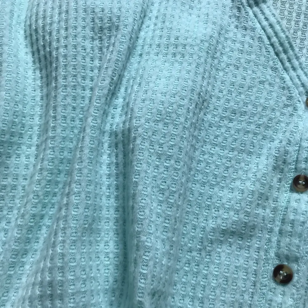 Out from Under Blue Teal Waffle knit Henley - Image 3