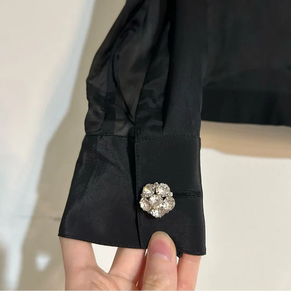 J. Crew Sheer Button-Up Shirt with Jewel Buttons in Black Organza Blend Size XS - Image 2