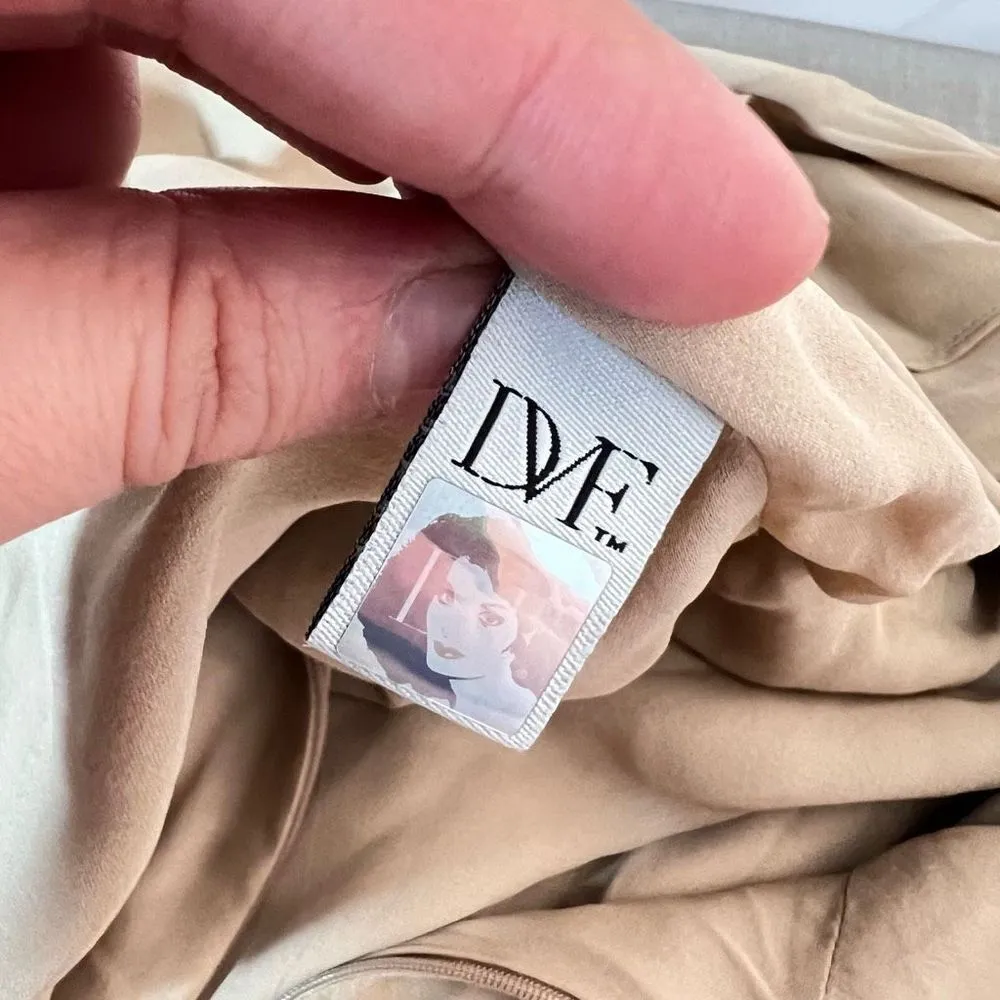 Diane Von Furstenberg Kayley Silk Cinched Accent Tan Black Sheath Dress Sz 0 - Image 9