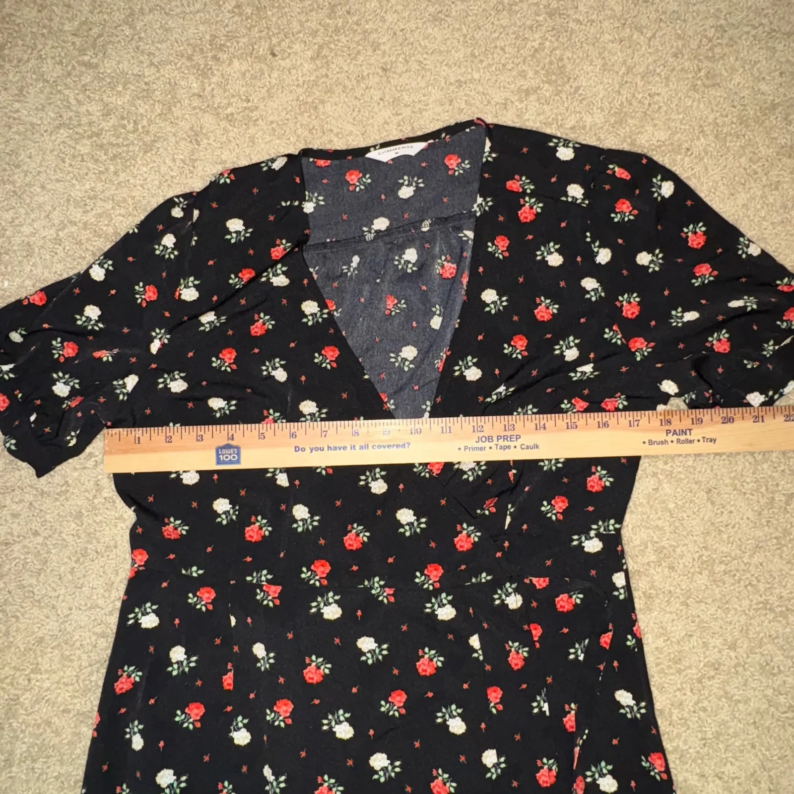 Commense Floral Midi Dress Short Sleeve Wrap‎ Style Black Red Flowers M Size M - Image 8