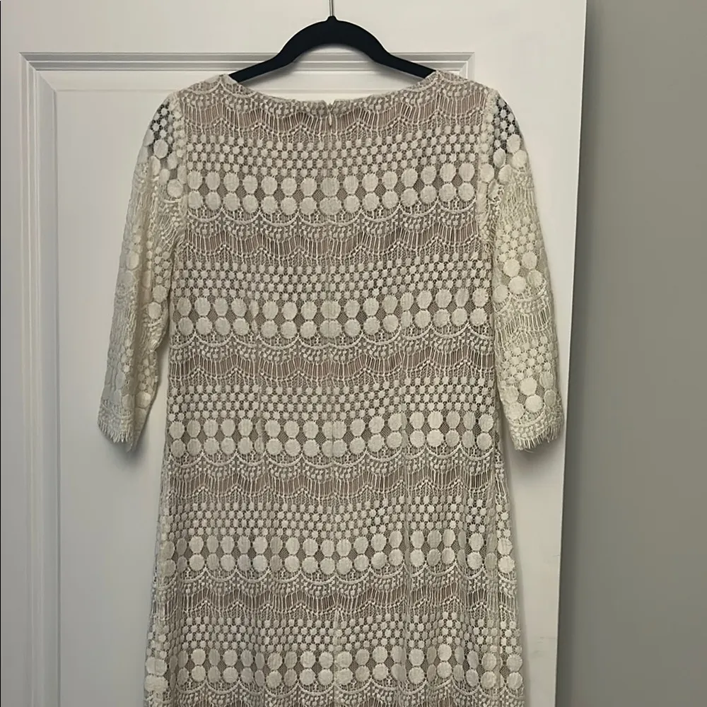 Jessica Howard Cream Sheath Dress 3/4 Sleeve Crew Neck - Image 3