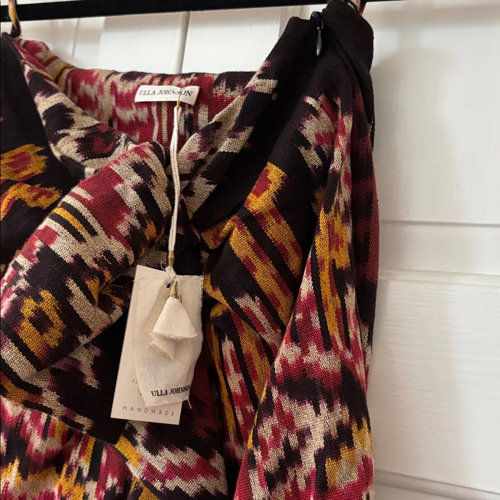 Ulla Johnson NEW Ember Tribal Midi Skirt Slit Sarong Ikat Cotton Size 2 Mahogany - Image 10