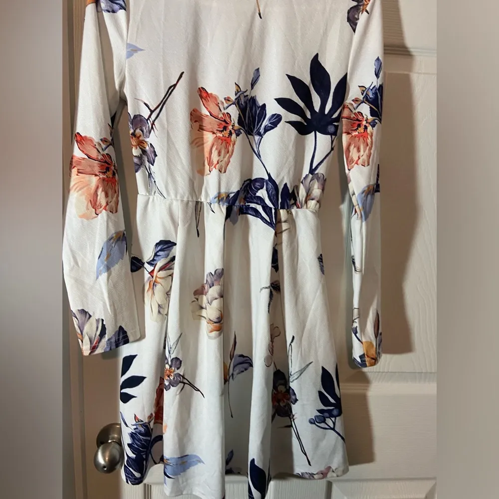 angashion womens dresses casual floral print long sleeve swing pleated a line SM - Image 2