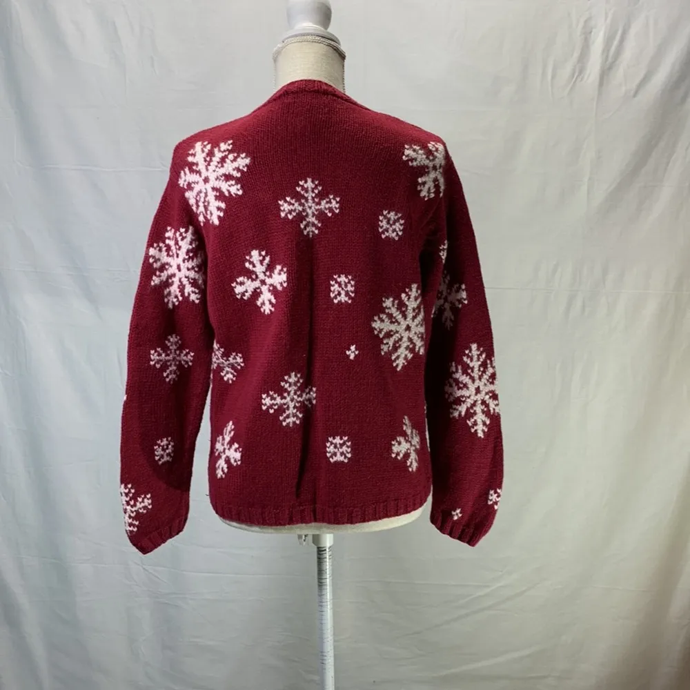 Vintage Nordic Red and White Snowflake Cardigan Sweater Size… - Image 8