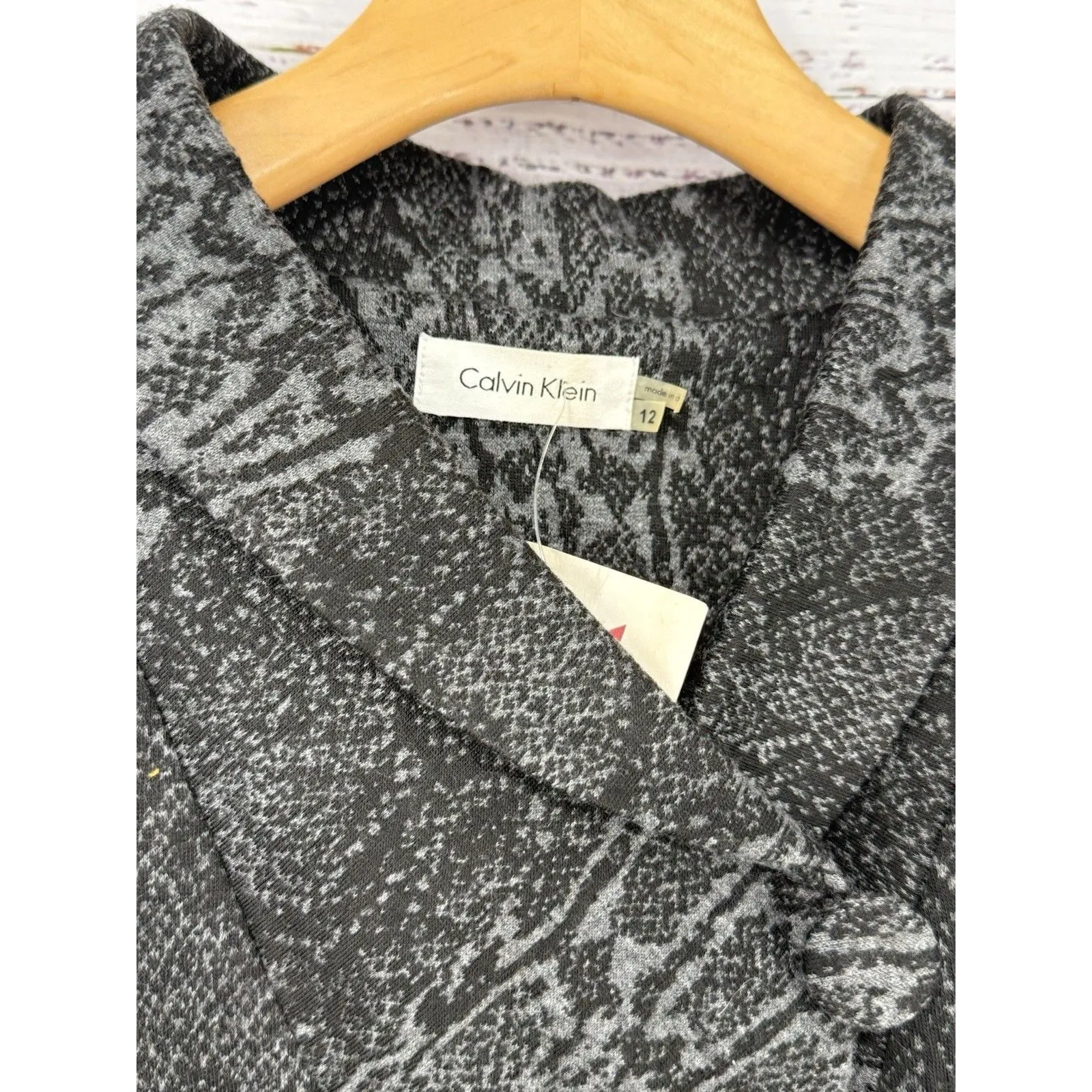 Calvin Klein Black Grey Snakeskin Animal Print Sheath Dress 12 Sleeveless Career - Image 2