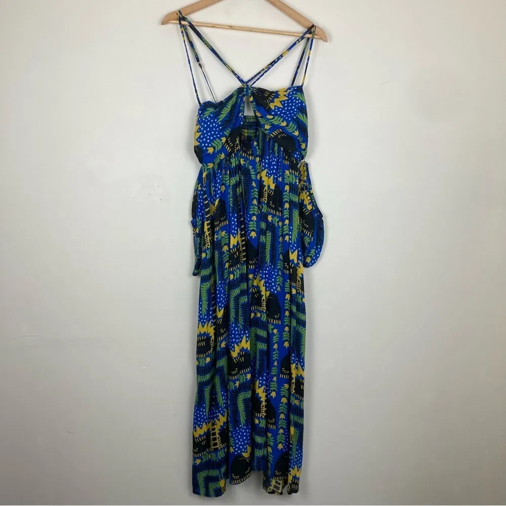 Anthropologie Incerti bright blue green and yellow strappy bandeau dress. XL - Image 5