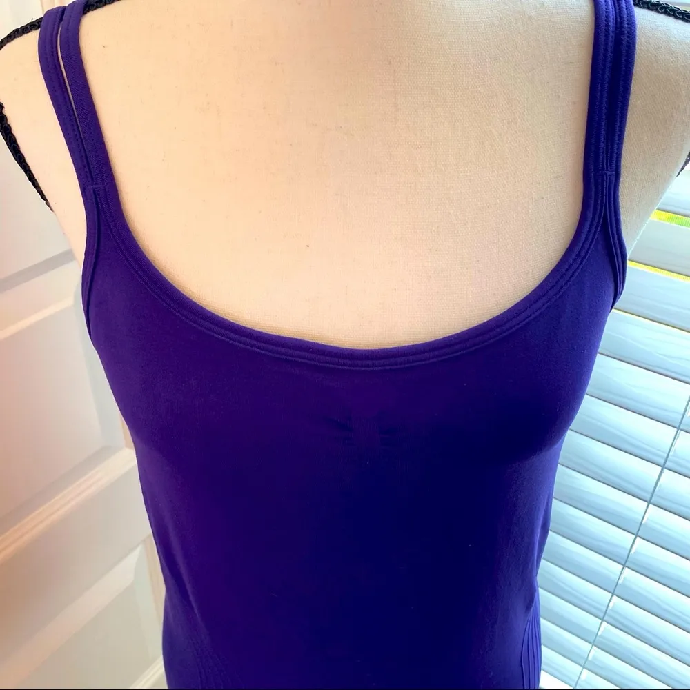 Fit|| Purple tank with decorative side stitching and built in bra. - Image 2