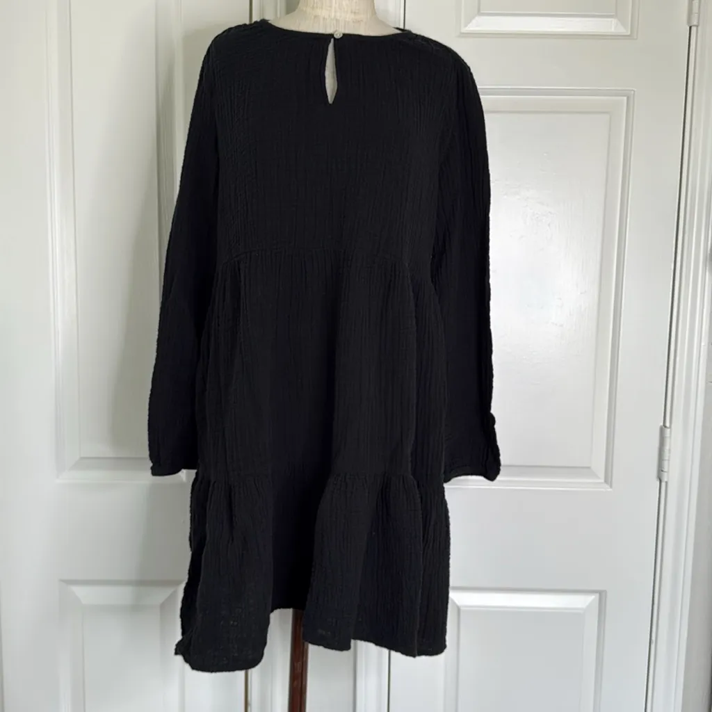 Long sleeve cotton gauze tiered mid length dress - Image 9