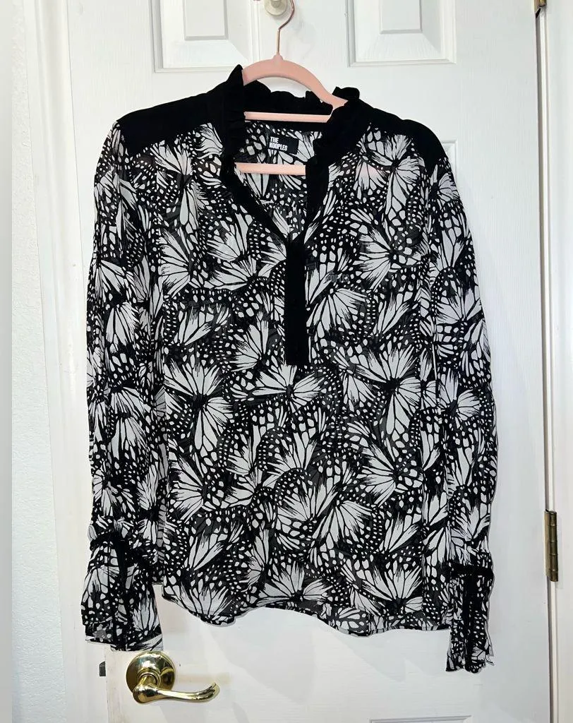 The Kooples Messy Butterfly Blouse, Size 3 FR/ Large US NWT Long Sleeve buttons - Image 6