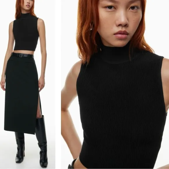Aritzia Babaton Sculpt Knit Mockneck Tank Ribbed Top In Black - Image 2