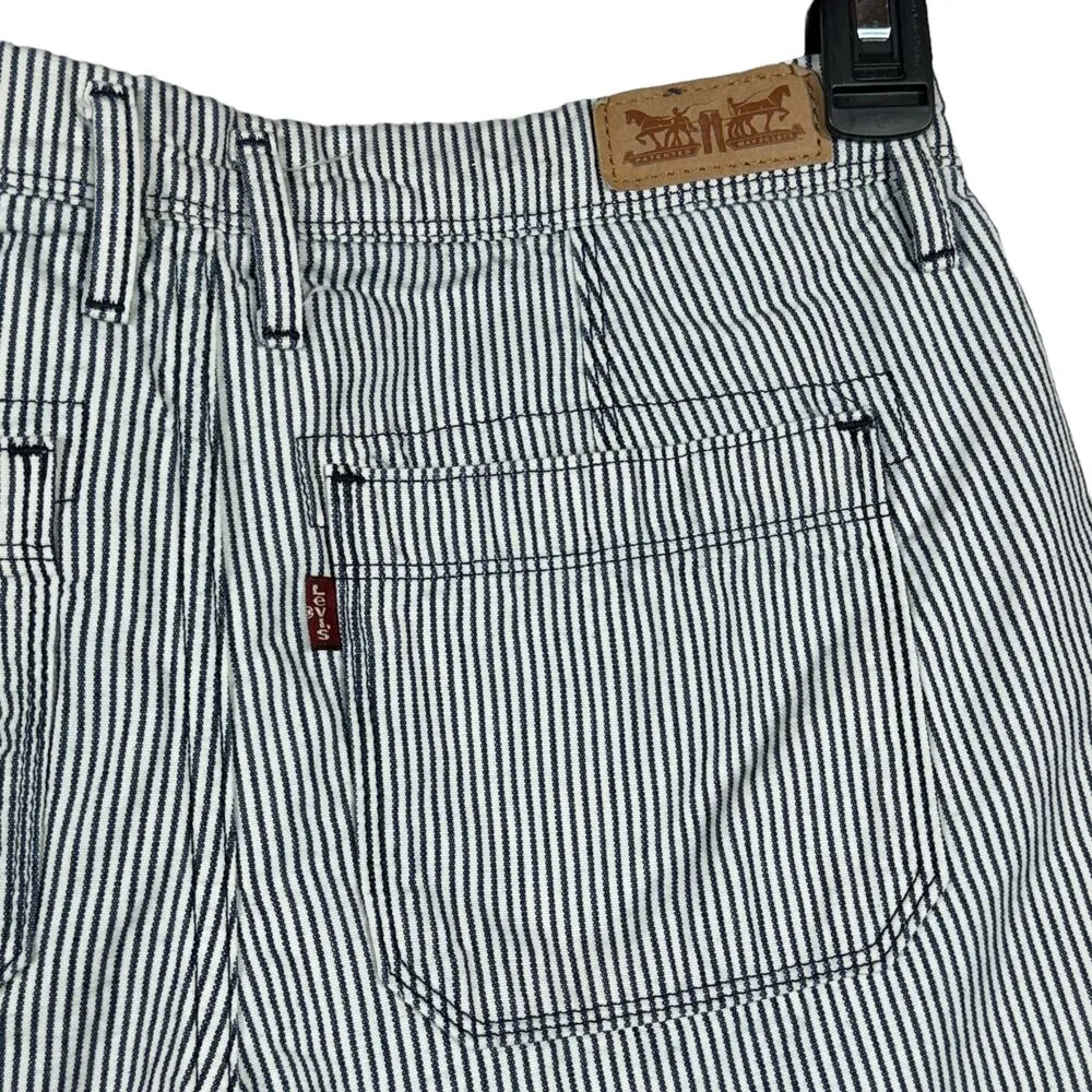 Levi’s SZ W27 Cuffed Shorts Striped Zip-Fly Mid-Rise Pockets White Blue - Image 5