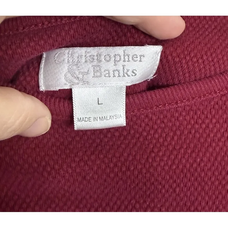 Vintage Christopher Banks Large Burgundy Embroidered Patchwork Top Shirt Cottage - Image 4