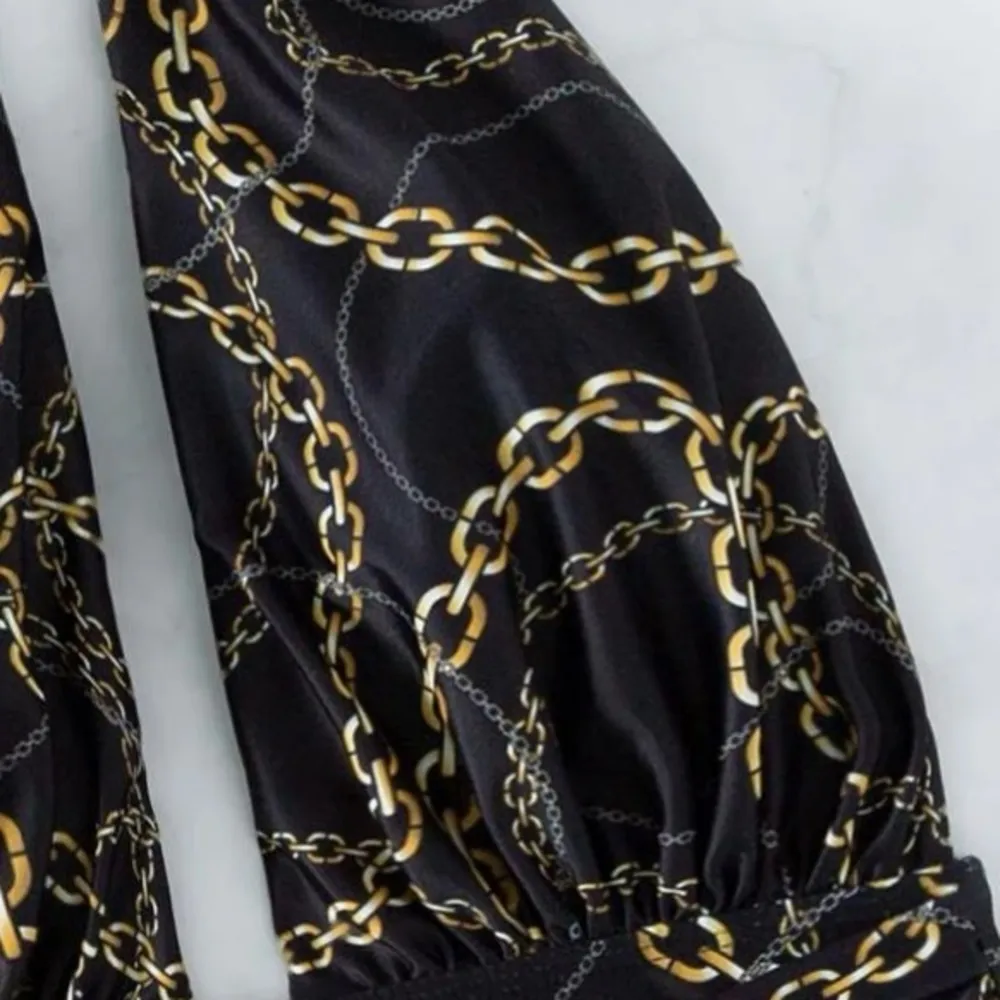 Nwt, Lavishly Paris Women’s Designer Chain Print Halter Neck One Piece Swimsuit Black Size M - Image 10