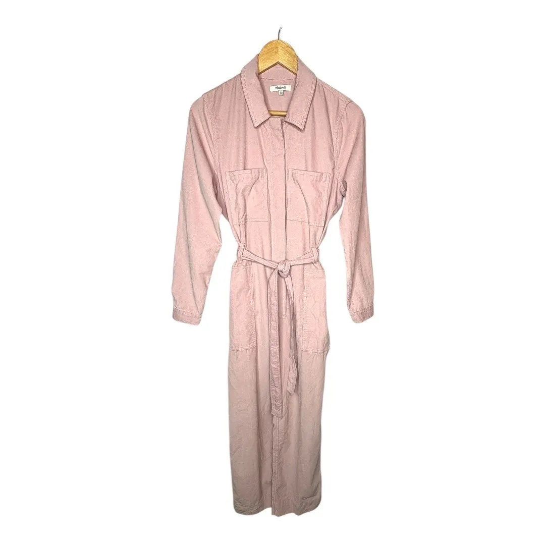 Madewell Pink Corduroy Belted Jumpsuit Coveralls‎ Long Sleeve Women Size 4 - Image 5