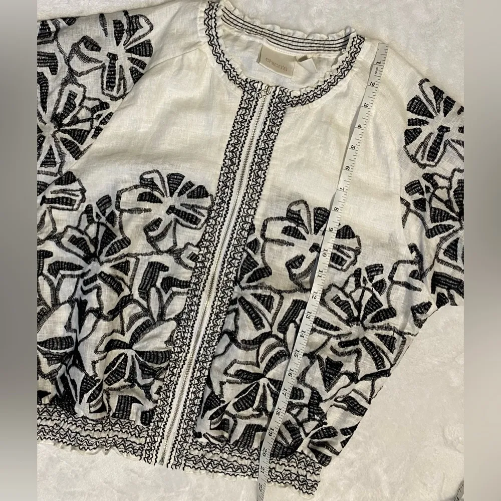 Chico's Linen Embroidered Jacket Linen 3/4 Puff Sleeve - Image 12