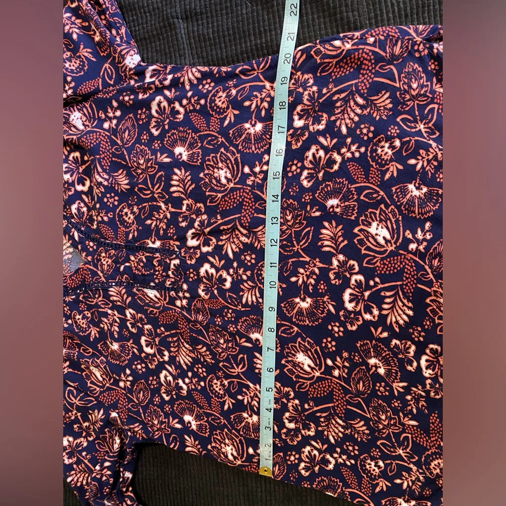 Bohemian‎ Navy Orange Floral Crochet V Neck Blouse Size S 3/4 Sleeve Bell Blue - Image 7