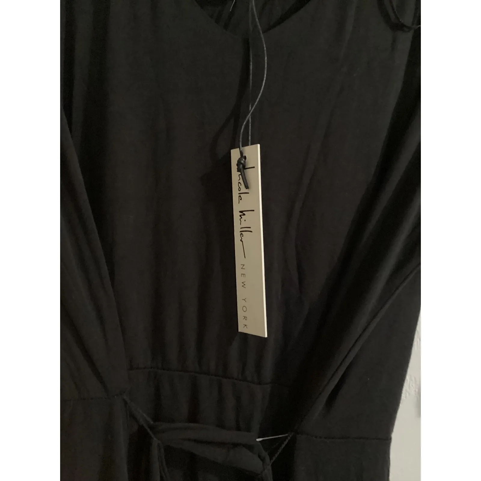 Nicole Miller New York Black Midi Dress with Tie Waist Size Large - Image 4