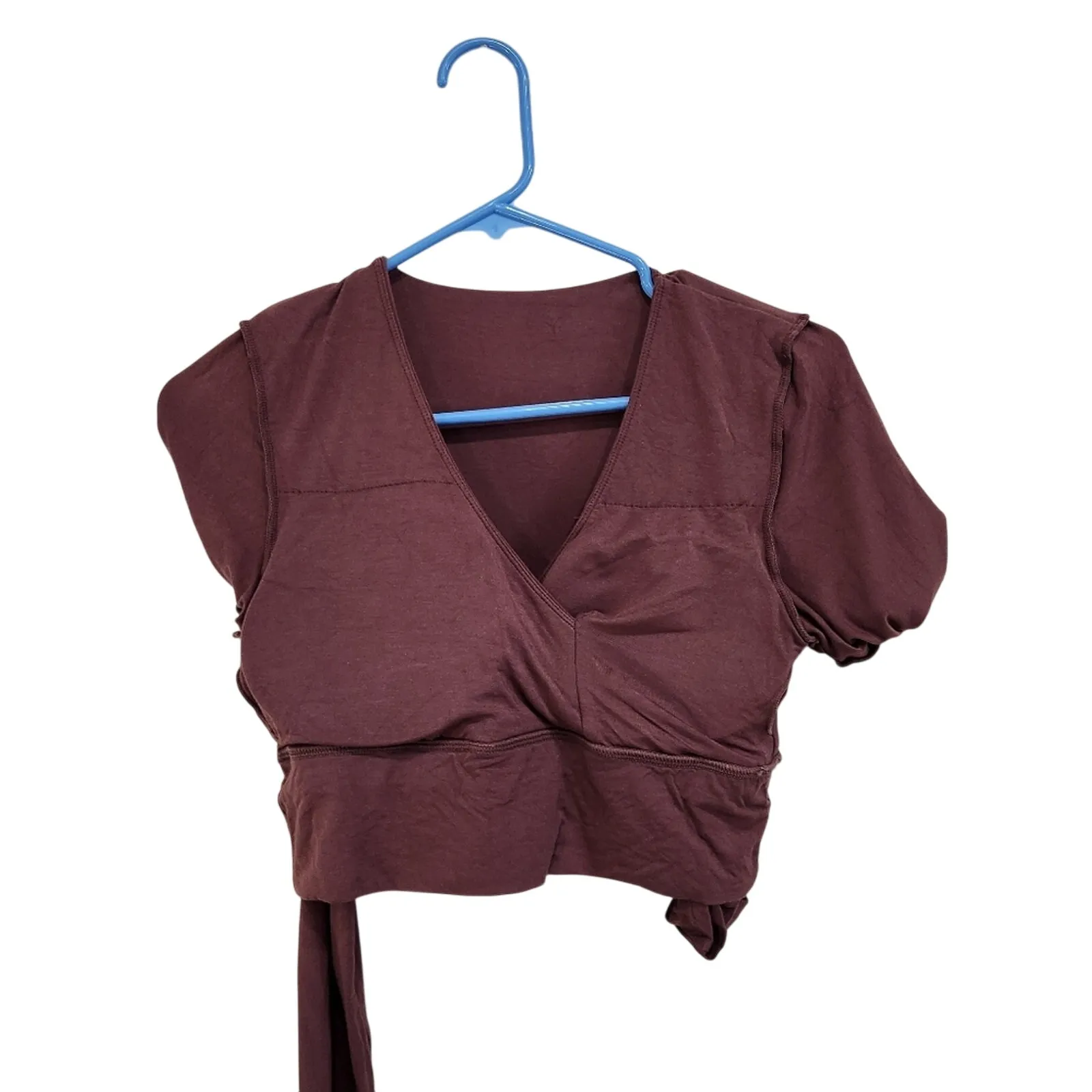 Klassy Network Surplice Long Sleeve Wrap Top Brown Built in Bra Basics Brami M - Image 4