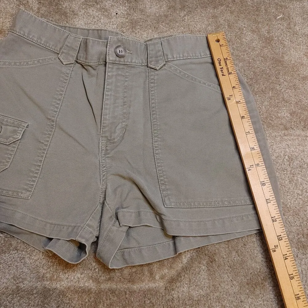 Old Navy Size 6 Cotton Khaki Green Shorts High Waisted Pockets Summer Boho - Image 3