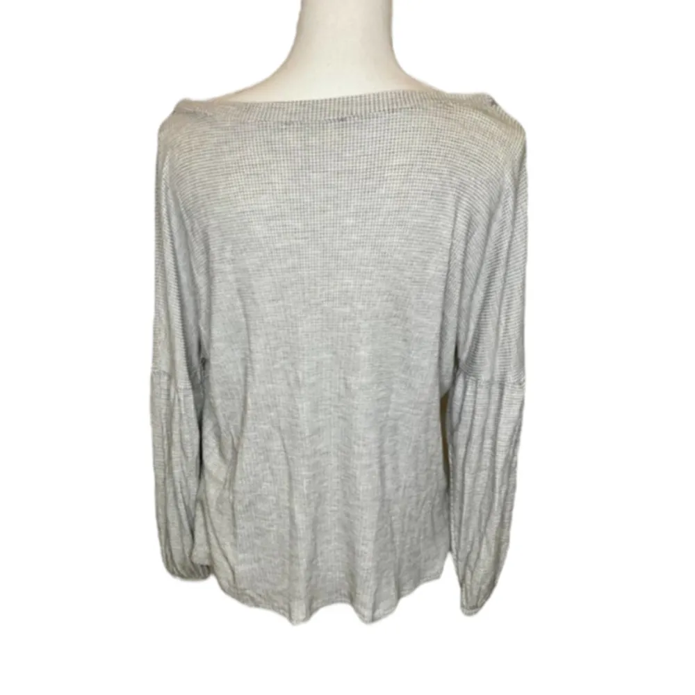 Peach Love California Sweater Button Up V Neck Gray Fun Sleeves Womens Small - Image 2