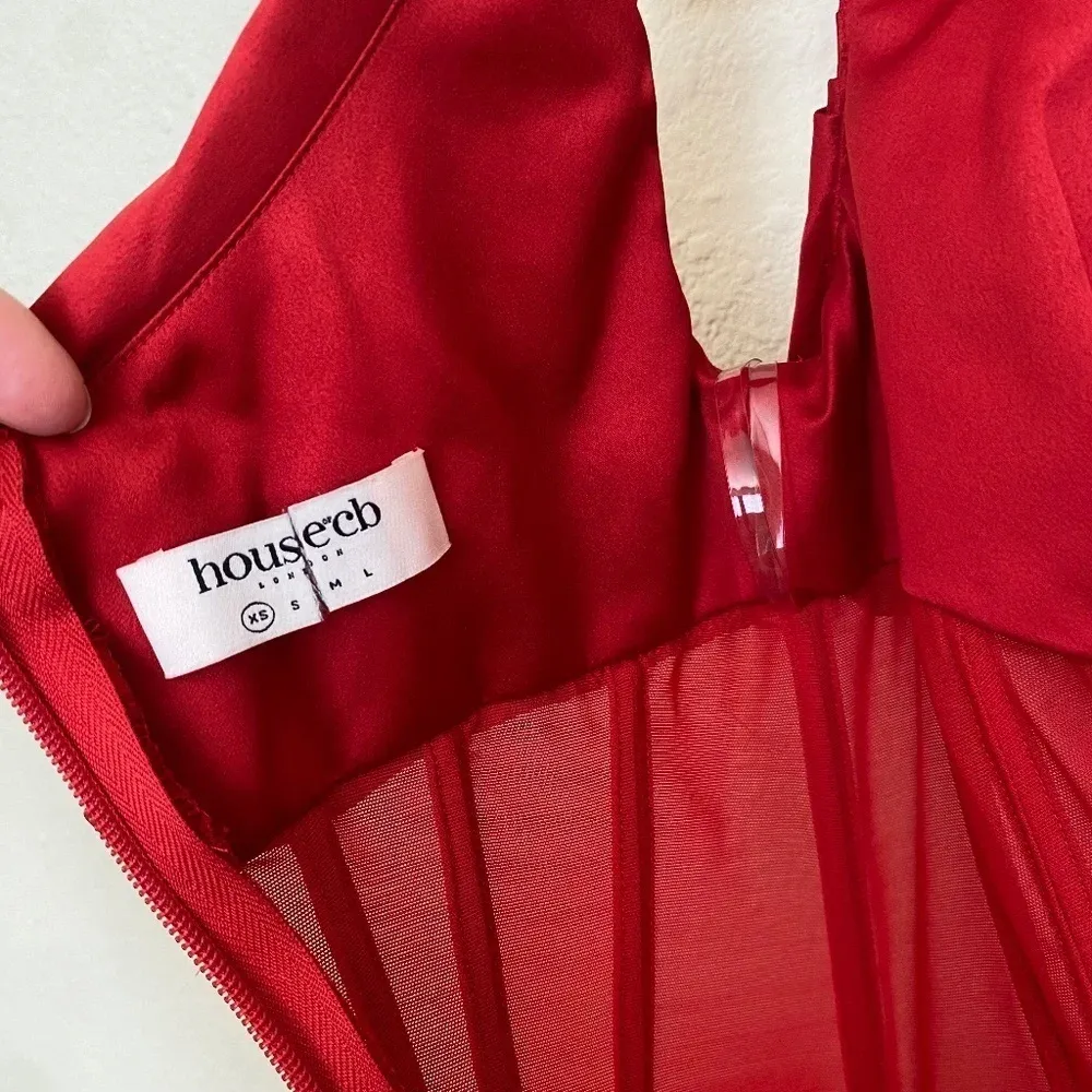 House‎ of CB “Lulu” Red Asymmetric Drape Midi Corset Dress NWOT size XS - Image 9