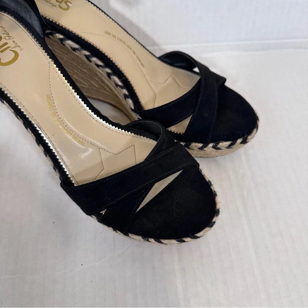 Sam Edelman Circus Black Suede Espadrille Wedge Sandals Womens 9.5 Beachy Summer - Image 8