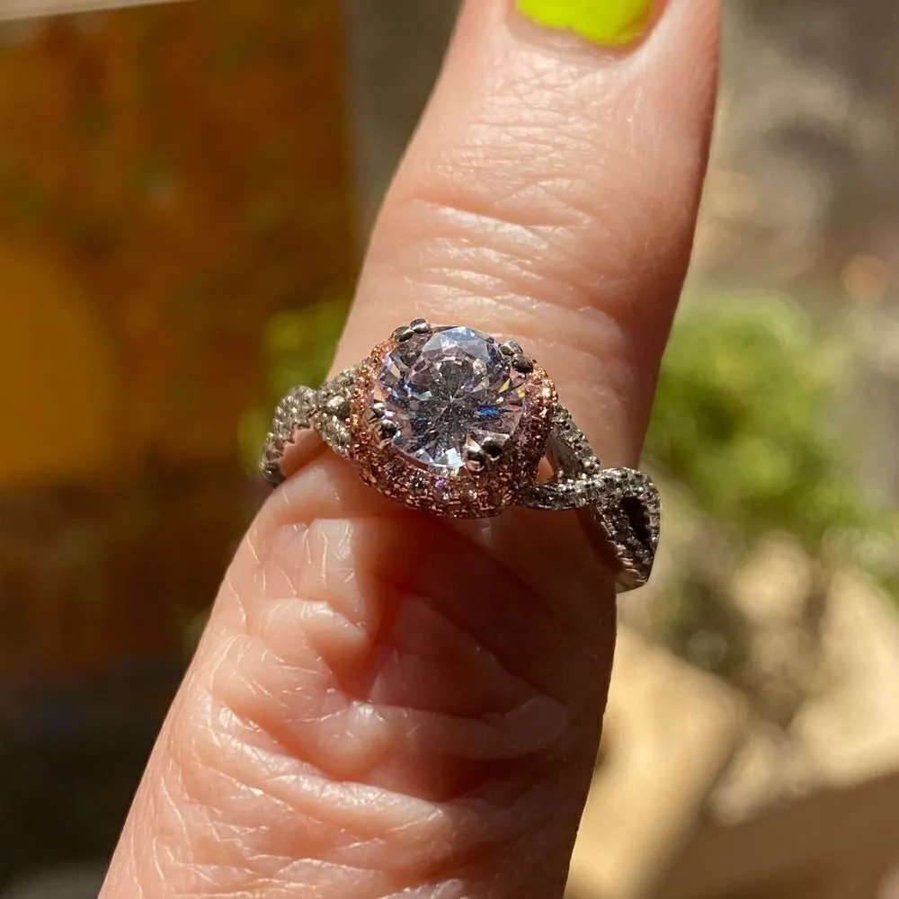 Sterling Silver 14K Twisted Two Tone Clear CZ Ring - Image 6