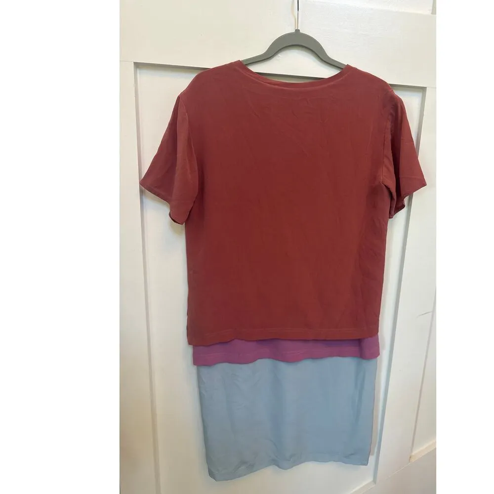 Sies Marian 100% Silk Blue & Blush Joey Color Block T-shirt Dress, sz 2 - Image 11