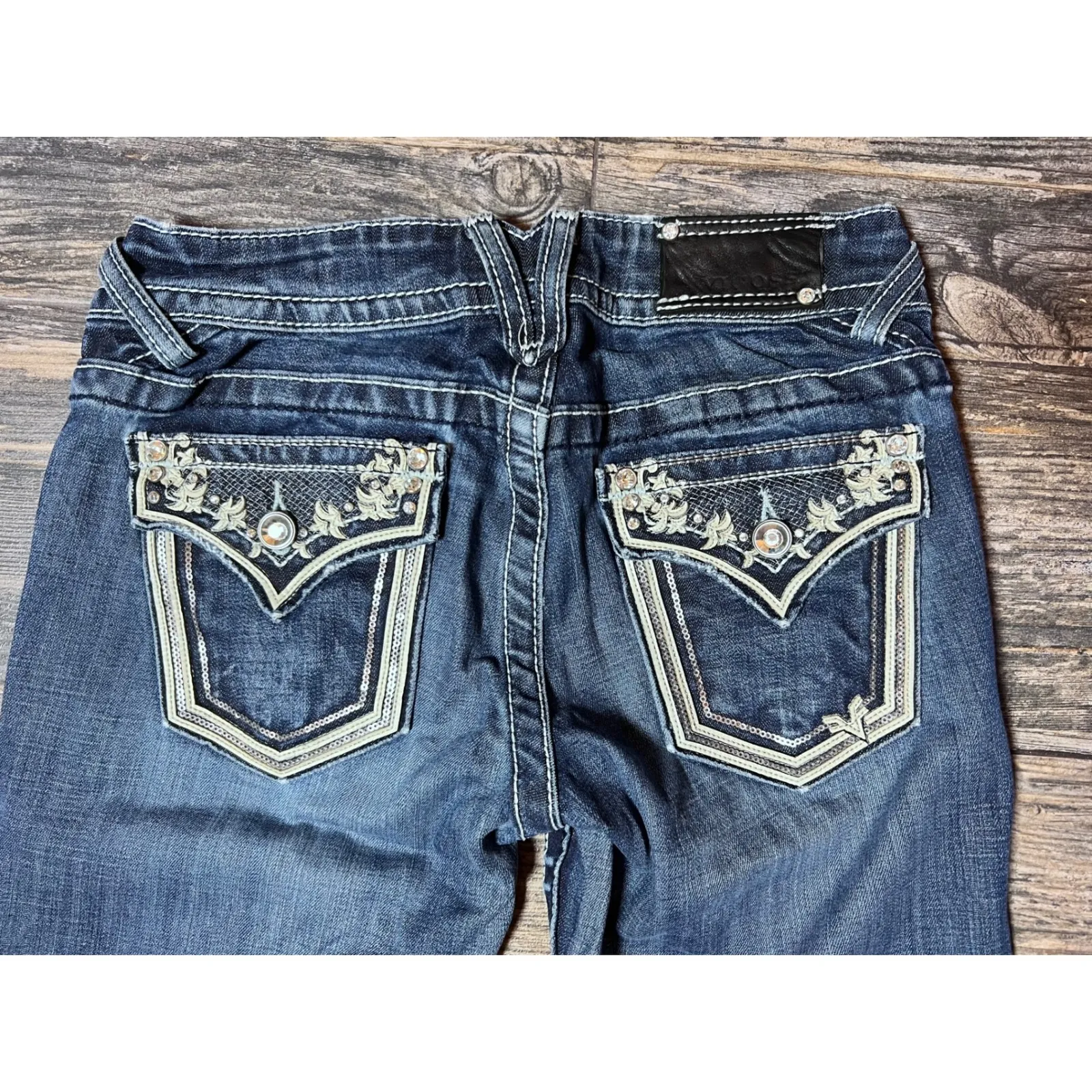 Vigoss The New York Slim Boot Embellished Pockets Jeans Size 1/2 Bling Rodeo‎ - Image 9