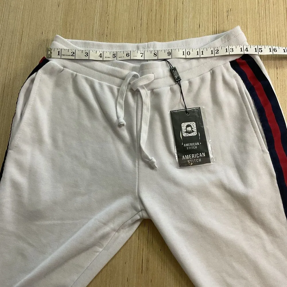 American Stitch White Women’s Jogger Red Blue Side Stripes Drawstring Small New - Image 3