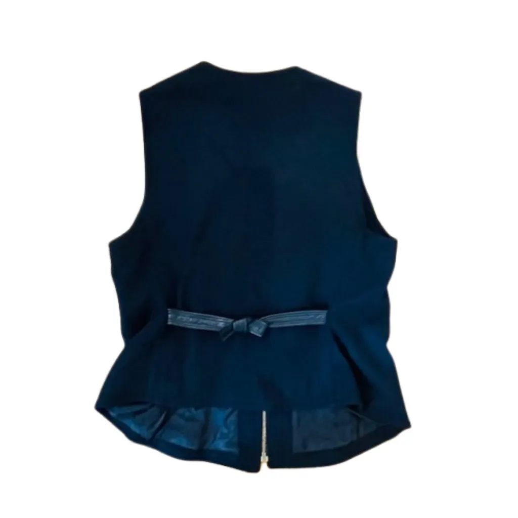 Vintage Alberto Makali Leather & Wool Vest Gold Rams Head Embellished 12 - Image 5