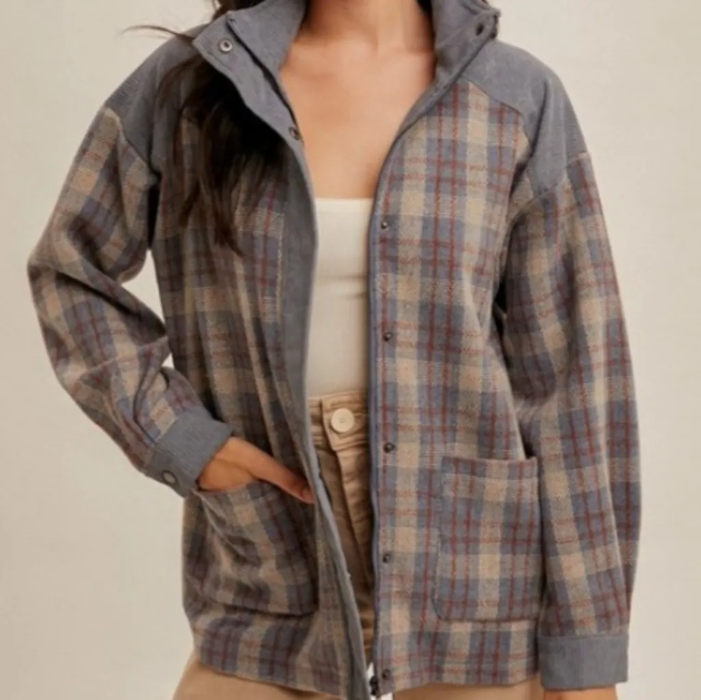 Hem and Thread corduroy and twill shacket. Size Large - Image 2